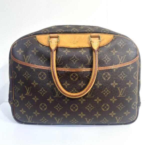 CLEAN! LOUIS VUITTON LV Logo Deauville Hand Bag Monogram Leather Brown - Picture 1 of 8